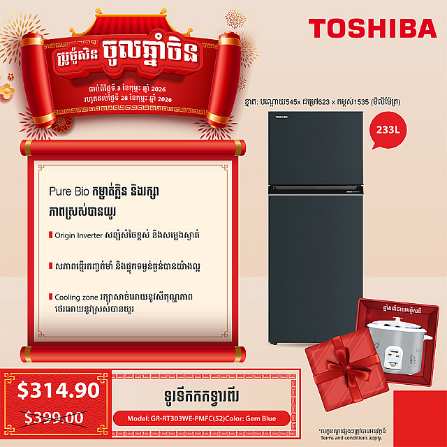 Toshiba Refrigerator (Inverter,Double door,233L)